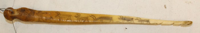 Scrimshawed bone crochet hook
