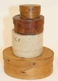 Lot of 4 small pantry boxes incl 3 round & 1 oval