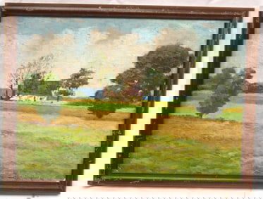 Sign JL Gallagher o/bd country home landscape dated 1946 - overall framed size