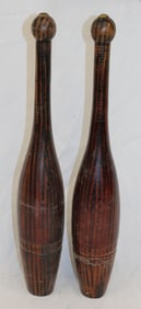 Pair of wooden carved Indian clubs