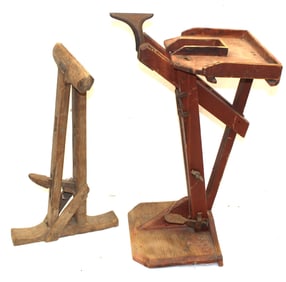 Lot of 2 antique harness maker's clamps - 24"x12" & 26"x13"