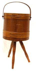 Antique firkin bucket tri-legged stand - 24" tall x 12 1/2" diam