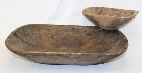Lot of 2 antique wooden trenchers