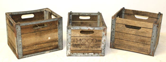Lot of 3 antique wooden milk crates - 11"x15"x12"