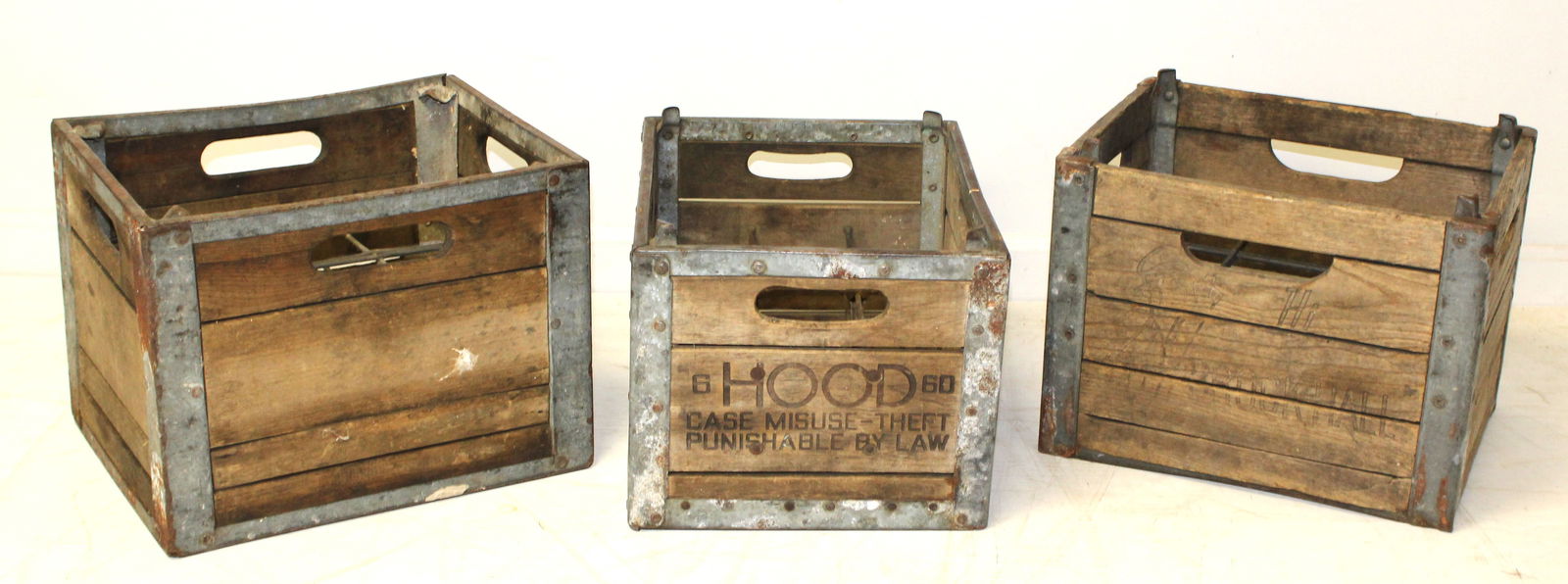 Lot of 3 antique wooden milk crates - 11"x15"x12" (1 of 7)