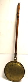 Antique bedwarmer w pierced brass pail & wooden handle