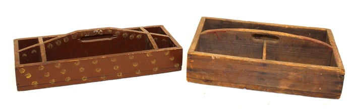 Lot of 2 antique carriers w divided interiors - 1 paint decorated