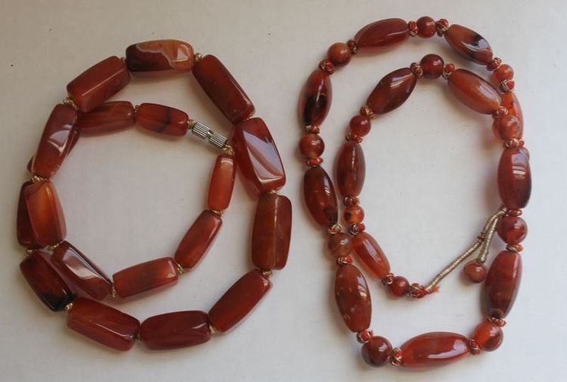 2 strands of Chinese carnelian beads - 20" & 18" : 2 strands of Chinese carnelian beads - 20" & 18"