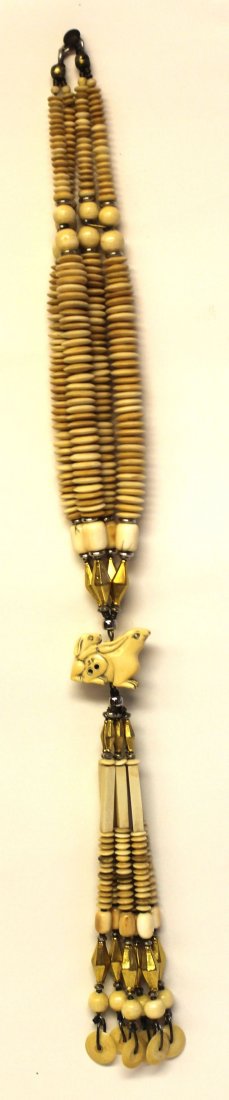 Chinese ivory & silver netsuke necklace - 23" long: Chinese ivory & silver netsuke necklace - 23" long