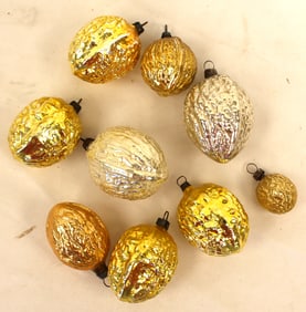 Lot of 9 glass walnut ornaments - 1 1/2"-3"