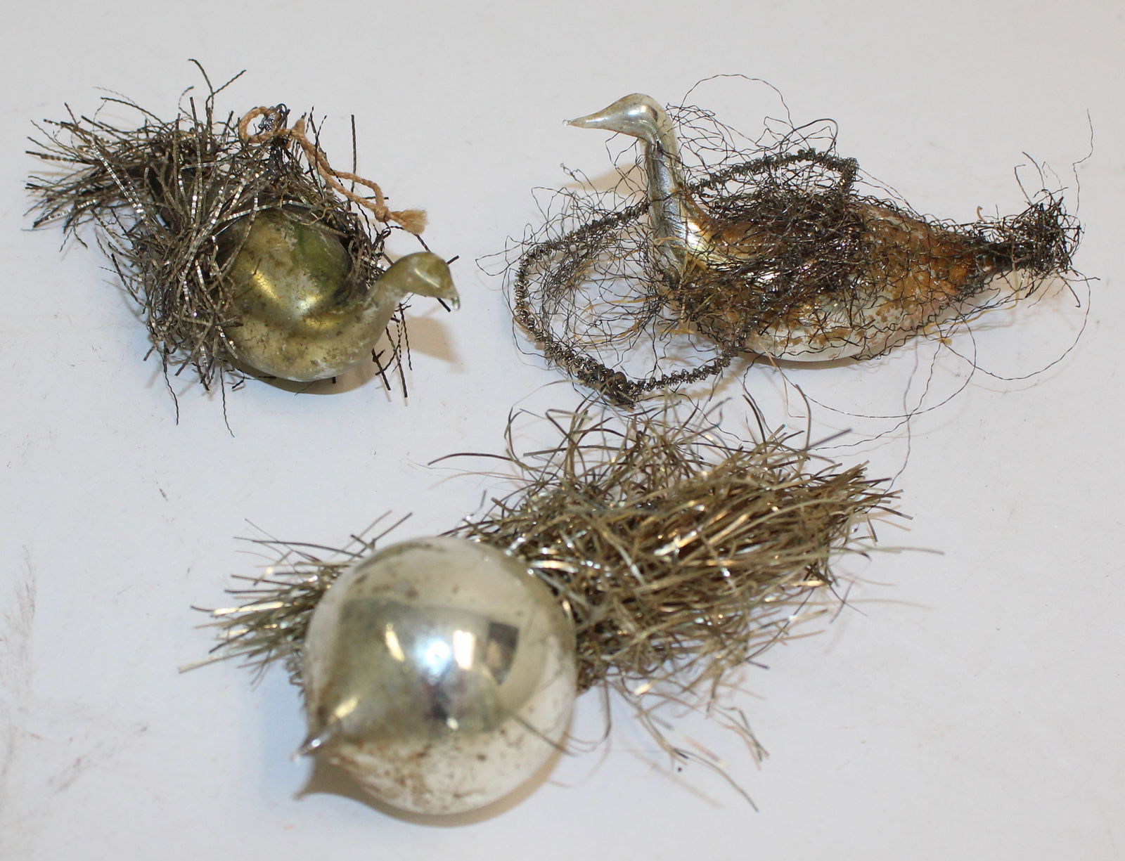 Lot of 3 Victorian glass, & tinsel ornaments - 4"-4 1/2": Lot of 3 Victorian glass, & tinsel ornaments - 4"-4 1/2"