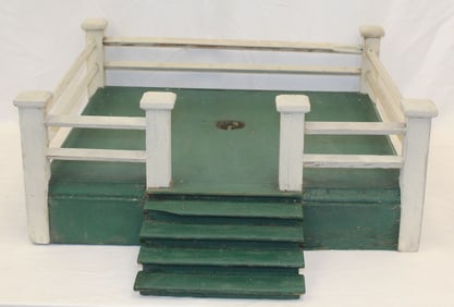 Antique green & white painted wooden Christmas tree fence/platform - 8" tall x 20"x18 1/2"