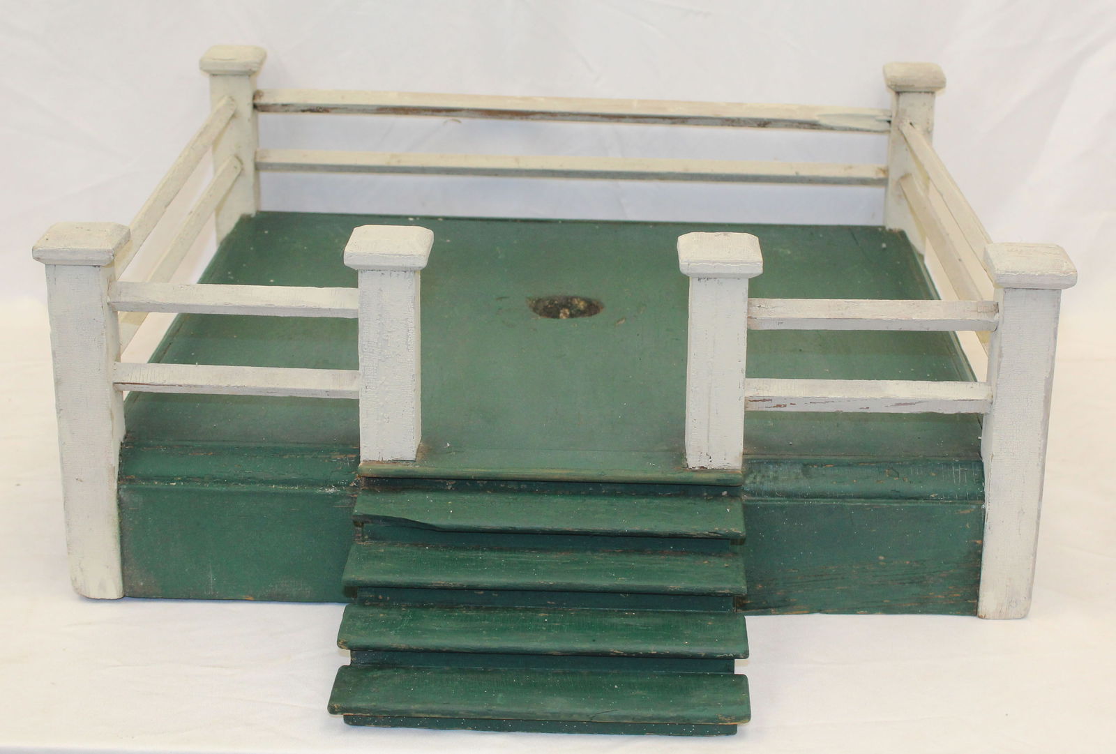 Antique green & white painted wooden Christmas tree fence/platform - 8" tall x 20"x18 1/2" (1 of 4)