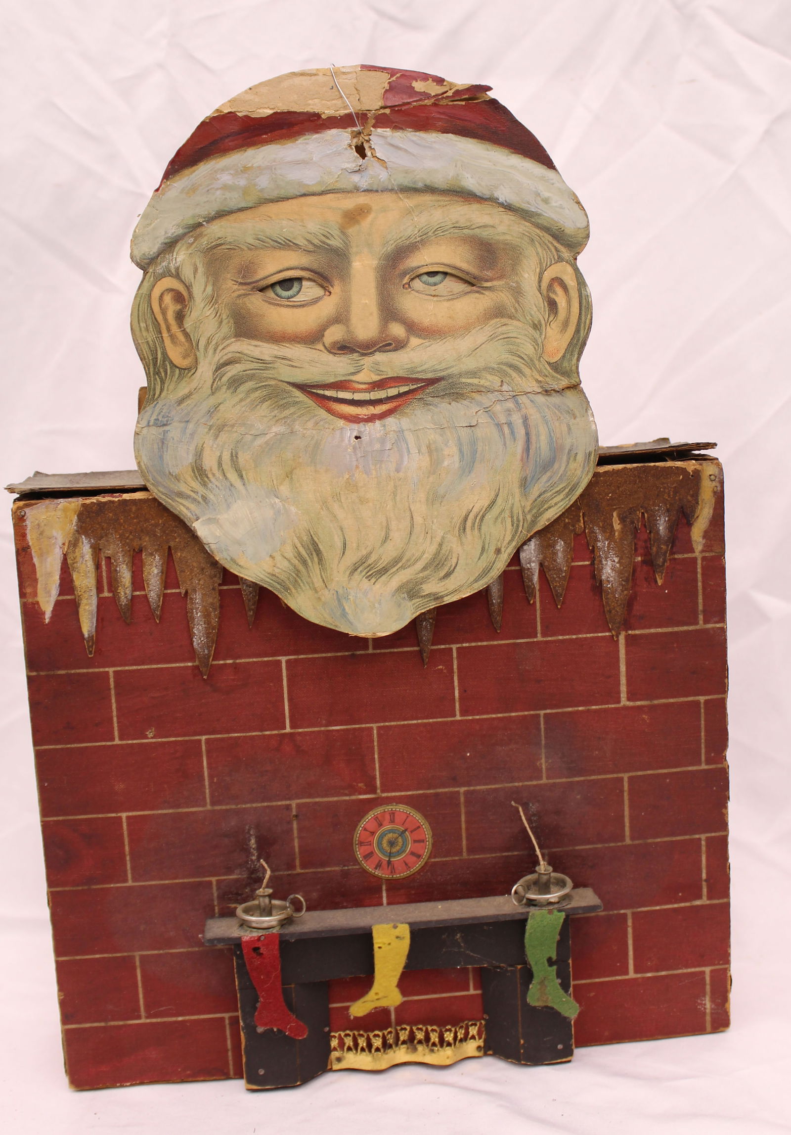 Antique cardboard automaton Santa over a mantle w clock works interior (1 of 10)