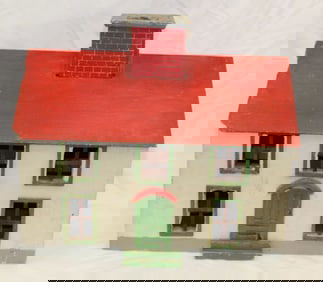 Antique wooden painted Christmas feather tree house - 18" tall x 18" wide x 13" deep