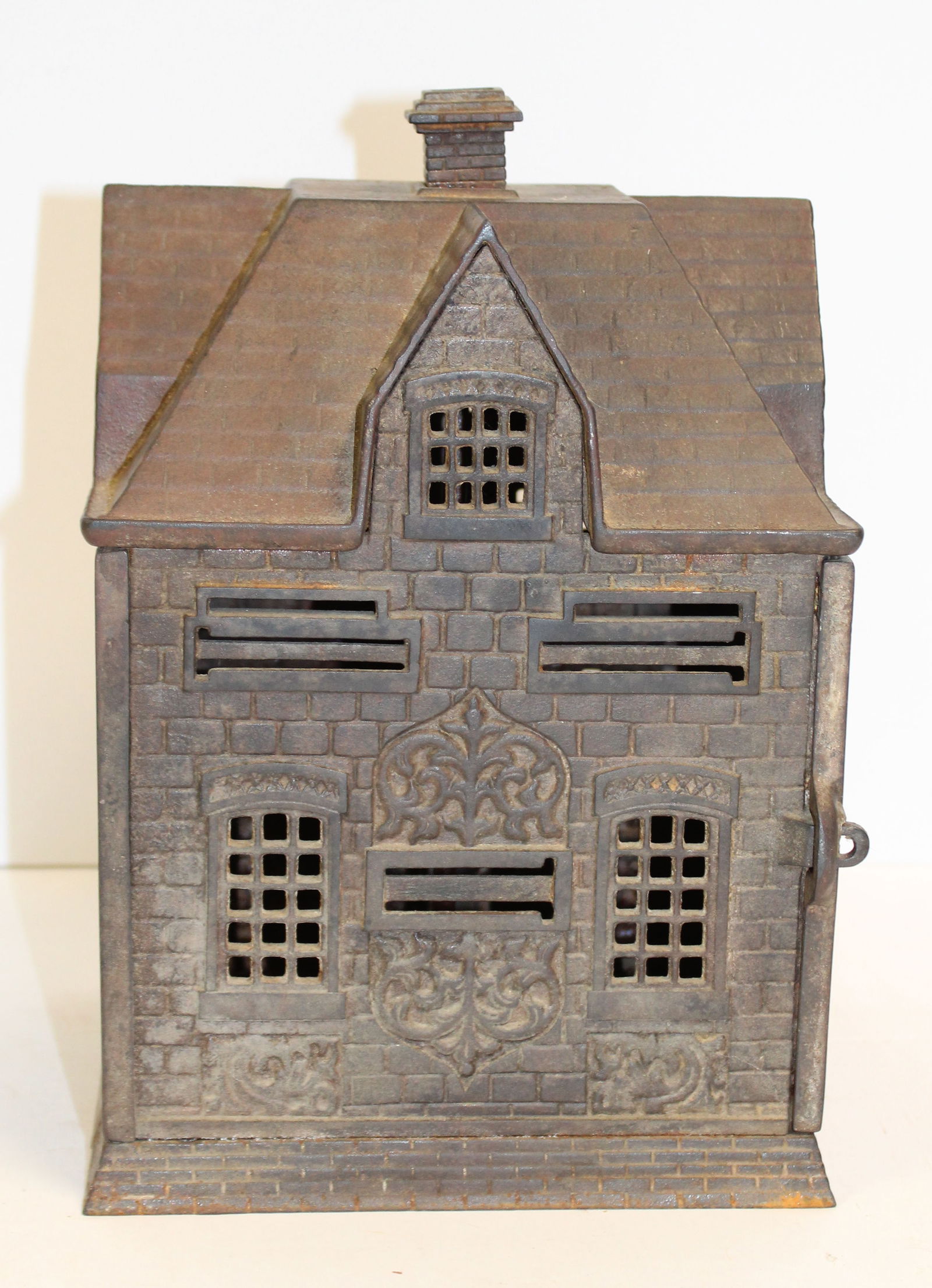 Rare large size antique cast iron house bank (missing stairs) - 11" tall x 7"x7" (1 of 8)