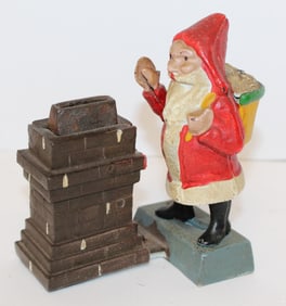 Antique cast iron Santa on Chimney mechanical bank - 6" tall