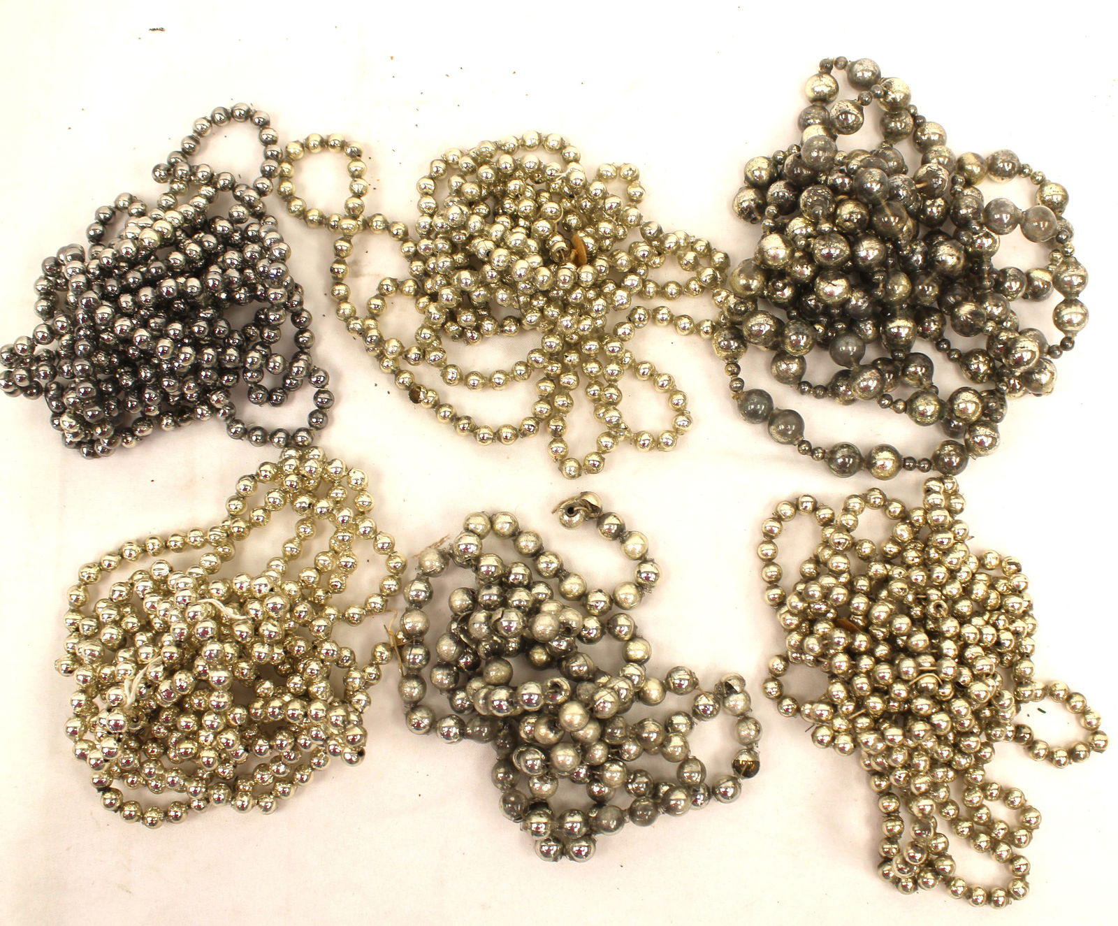Lot of 6 antique glass silver bead garlands: Lot of 6 antique glass silver bead garlands