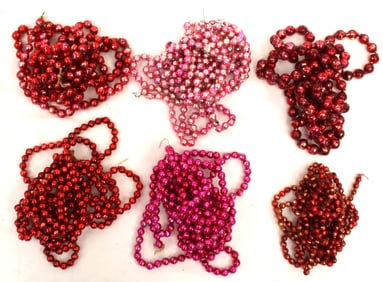 Lot of 6 antique glass pink & red bead garlands