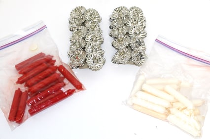 Lot of silver Christmas tree candle clips w red & white candles