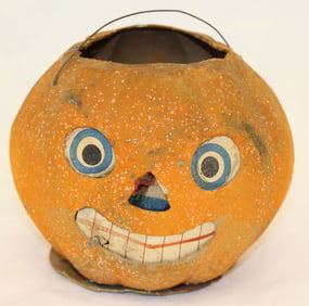 Antique Jack-O-Lantern Halloween lantern/pail - 4 1/2" tall x 6" diam