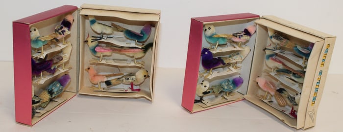 Lot of 2 orig boxed vintage chenille birds
