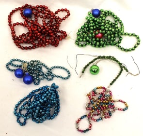 Lot of vintage/antique glass bead garlands in red, green, blue & multi color strands