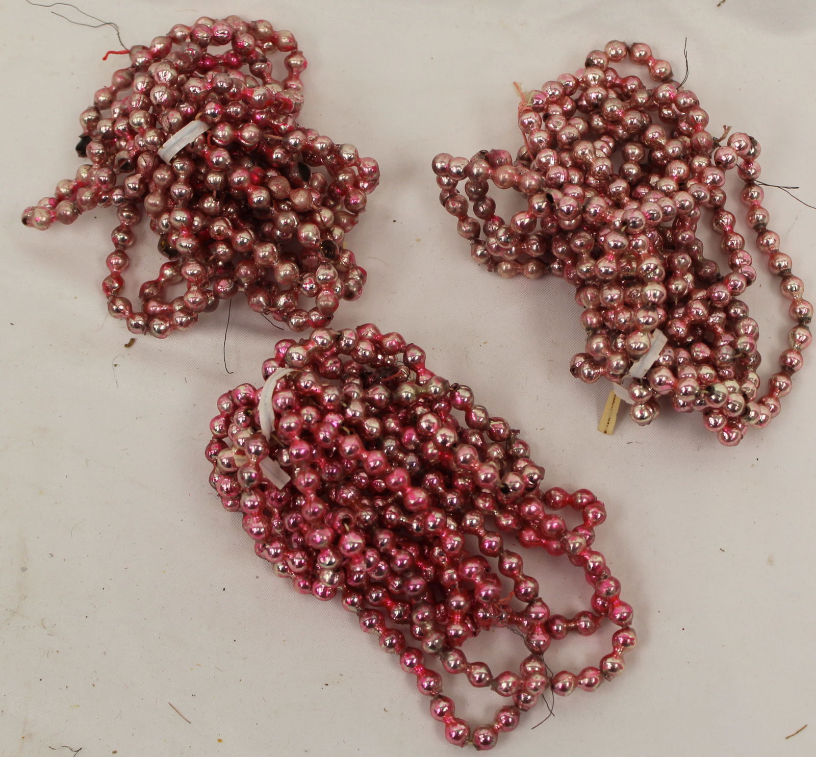 Lot of 3 vintage/antique pink glass bead garlands: Lot of 3 vintage/antique pink glass bead garlands