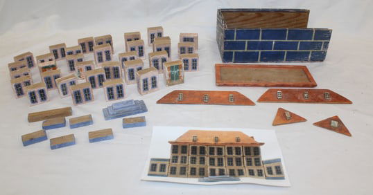 Interesting House Blocks in wooden box that look like the picture when built