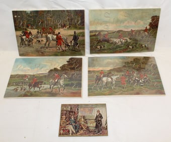 Lot of 5 vintage puzzles - hunting motif
