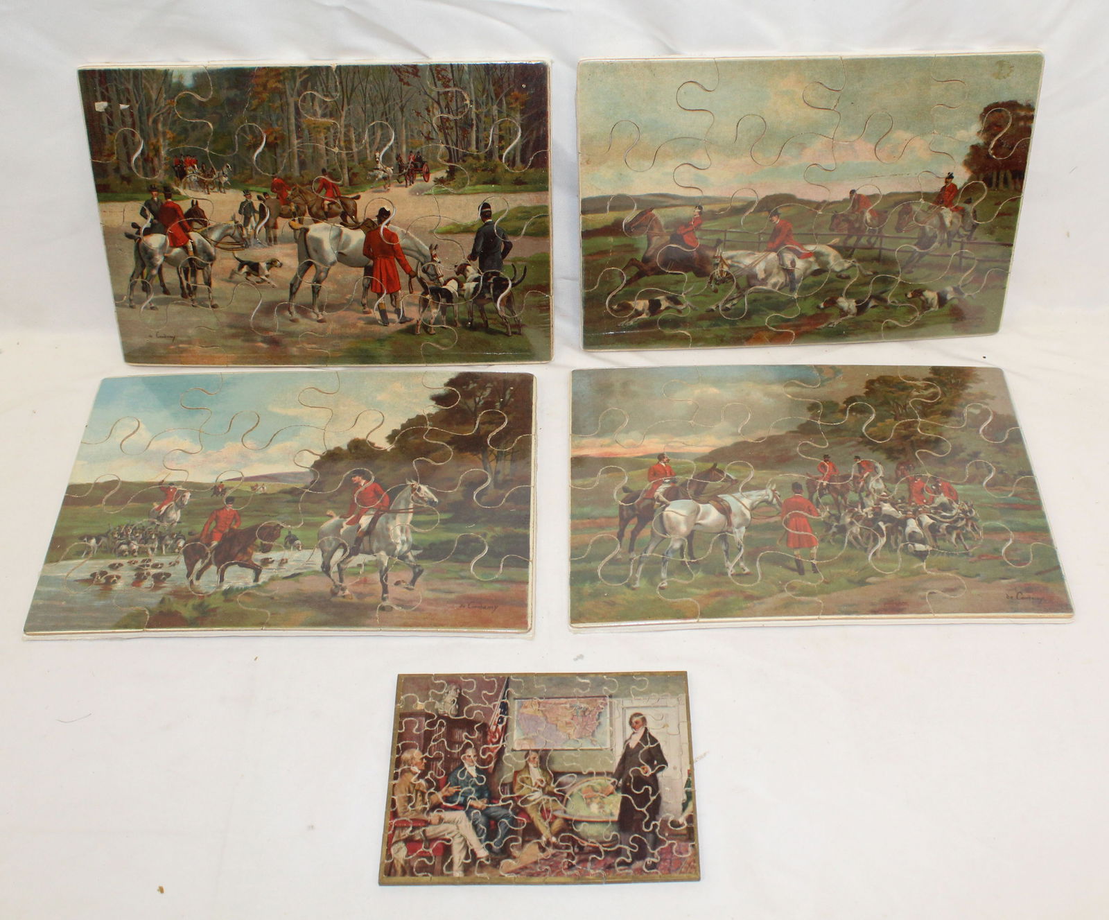 Lot of 5 vintage puzzles - hunting motif: Lot of 5 vintage puzzles - hunting motif