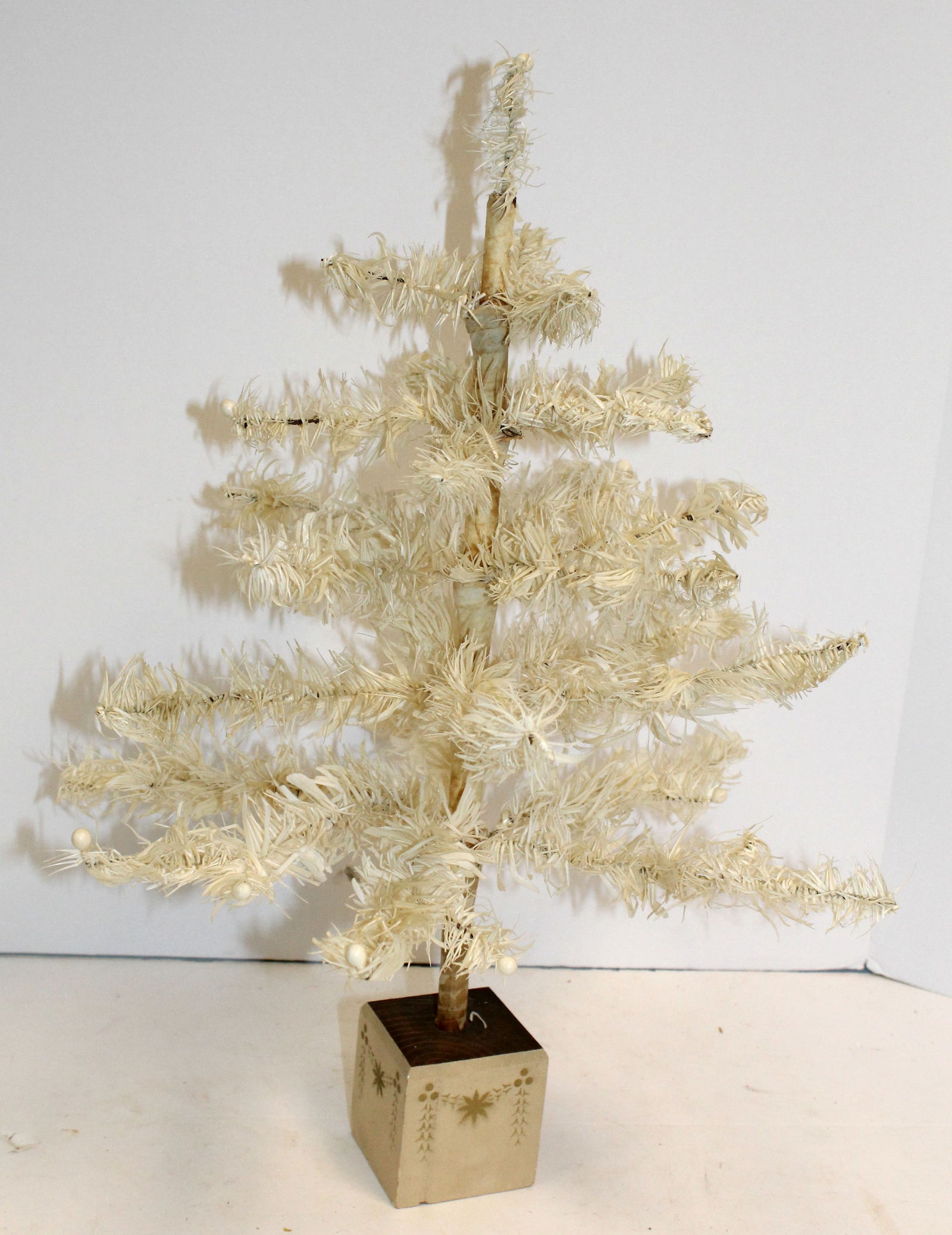 Antique white feather Christmas tree in painted wooden base - 20" tall (1 of 4)