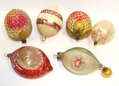 Lot of 6 antique glass Christmas ornaments
