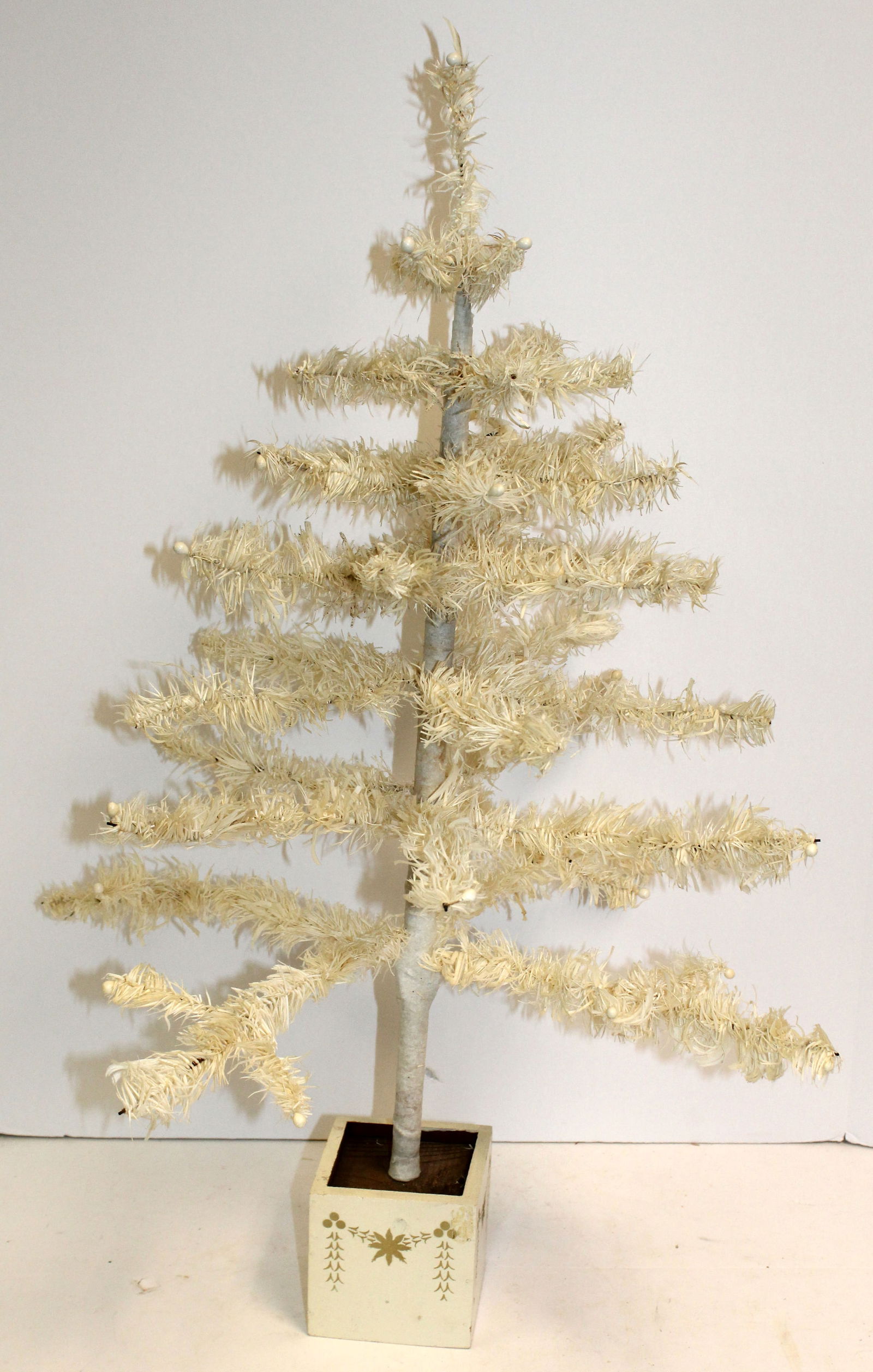 Antique white feather Christmas tree in painted wooden base - 30" tall (1 of 4)