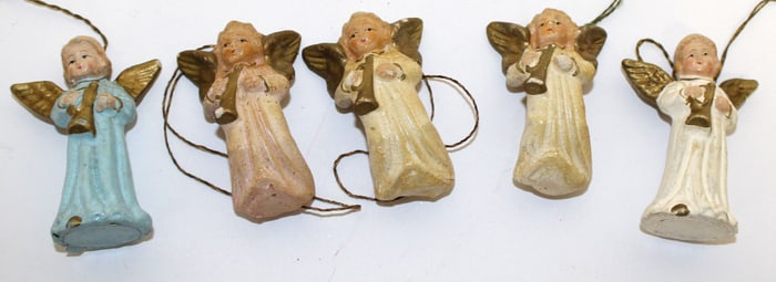 Lot of 5 vintage composition angel Christmas ornaments - 2 1/2"