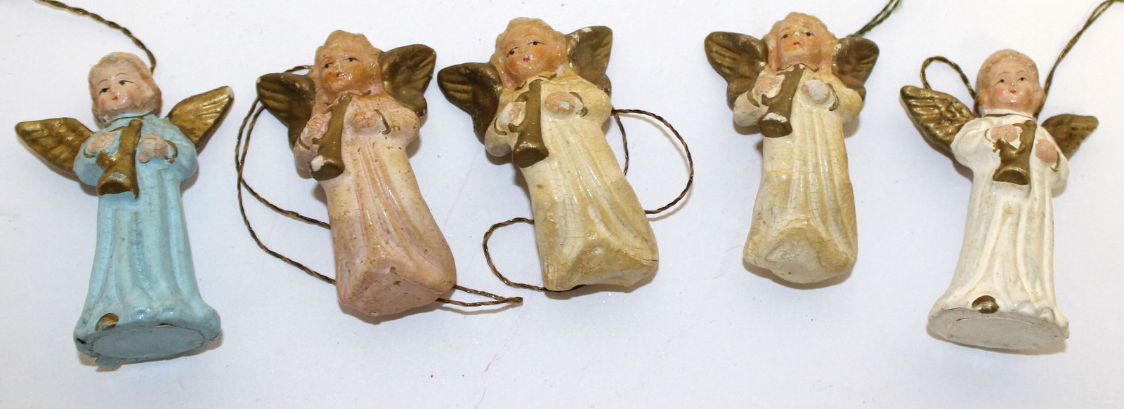 Lot of 5 vintage composition angel Christmas ornaments - 2 1/2" (1 of 5)