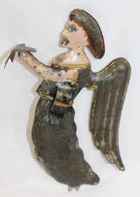 Antique tin painted angel - possibly w a candle holder - 5 1/2" tall