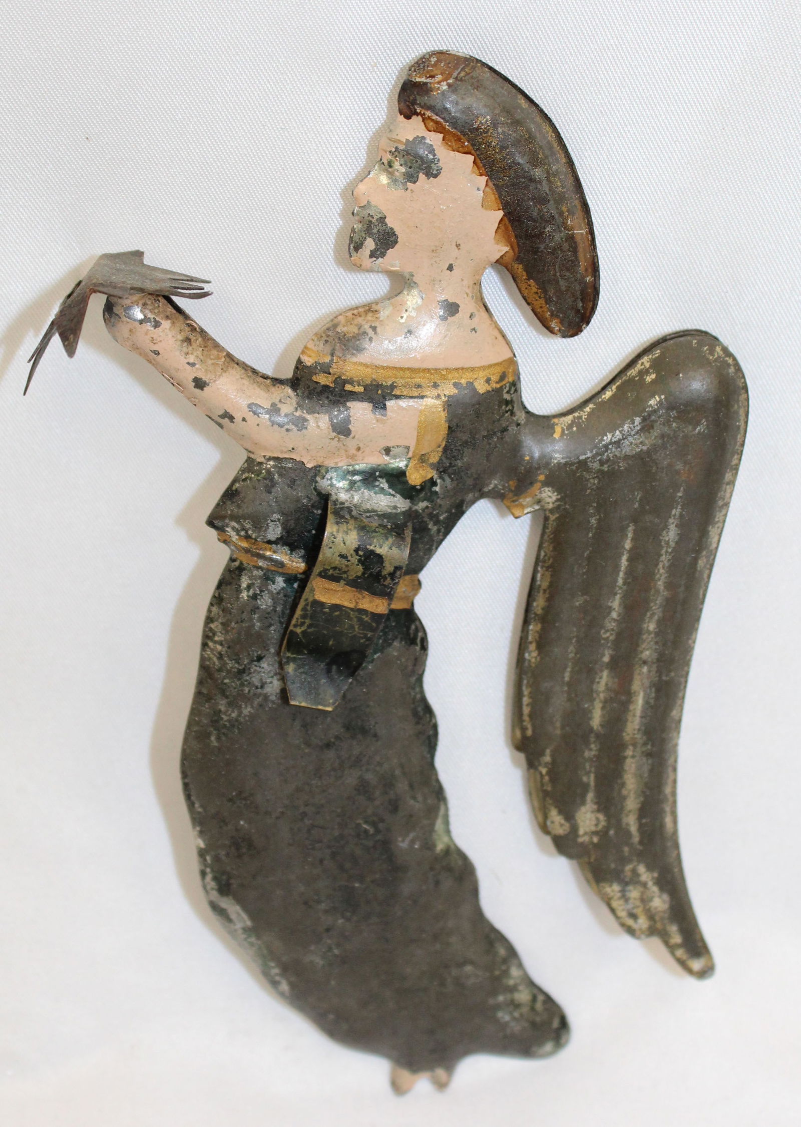 Antique tin painted angel - possibly w a candle holder - 5 1/2" tall (1 of 5)