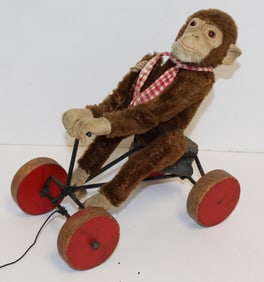 Steiff monkey pull toy from US Zone Germany - 9" tall x 16" long
