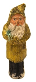 Antique German Belsnickle in gold coat w fern sprig - 6 1/2" tall