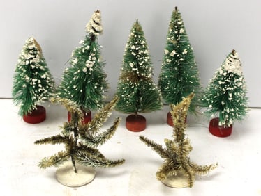 Lot of vintage bottle brush trees incl 2 Japanese - 3 1/2" - 5 1/2" tall