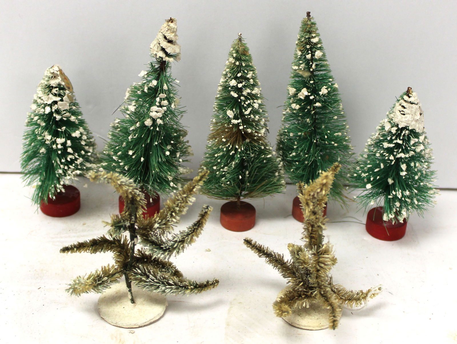 Lot of vintage bottle brush trees incl 2 Japanese - 3 1/2" - 5 1/2" tall (1 of 6)
