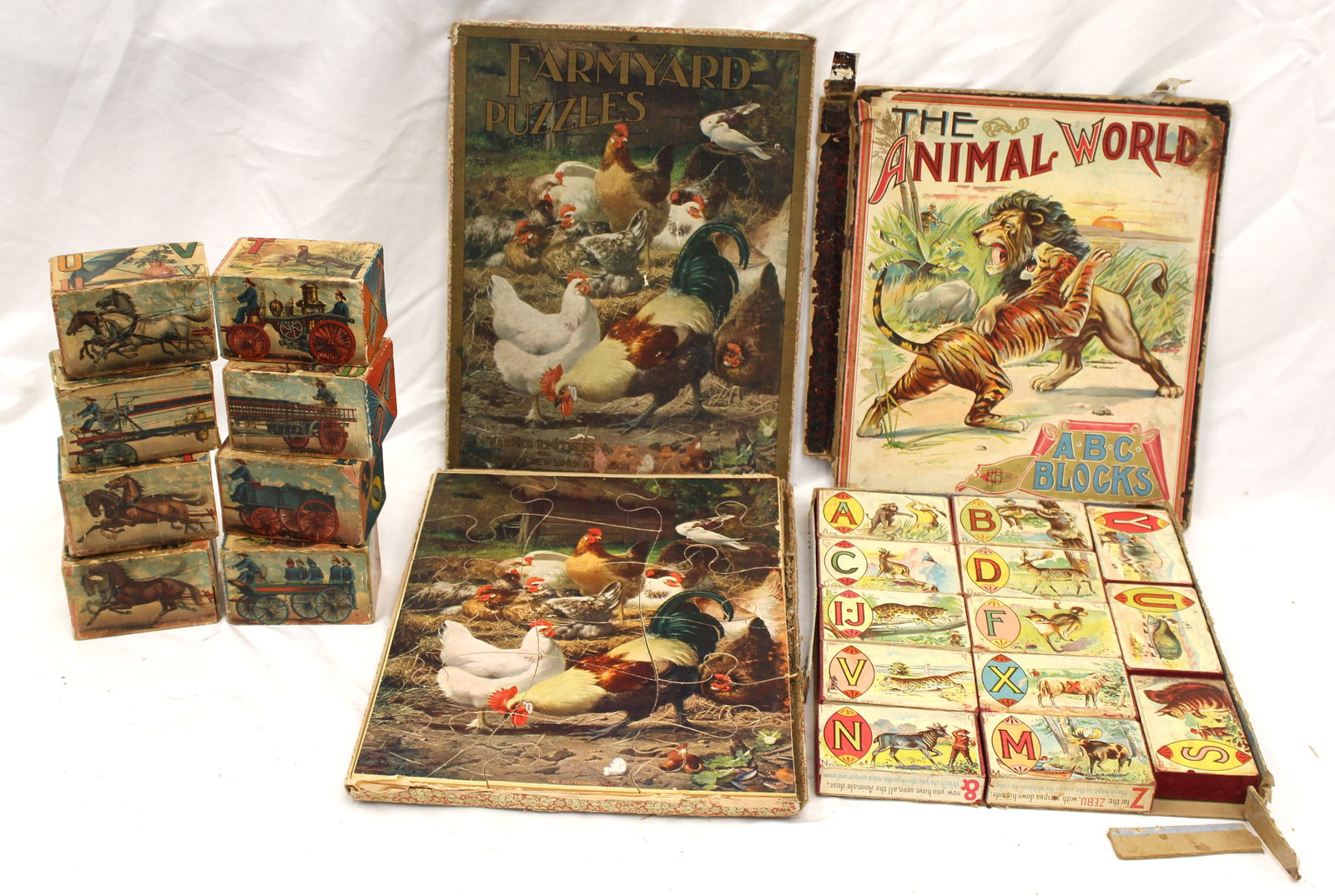 Antique block puzzle lot w great lithoed graphics (1 of 11)
