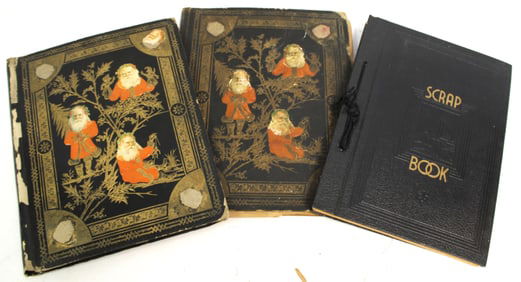 Lot of 3 vintage/antique scrap books filled with Holiday & other genre cards, etc