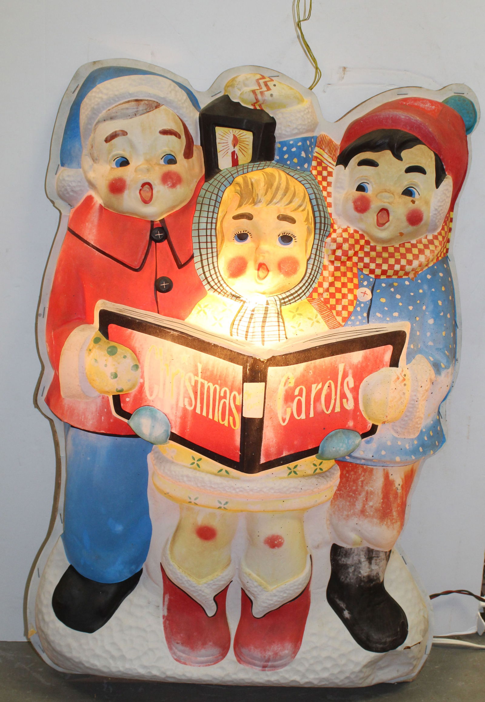 Vintage plastic outdoor light up Christmas decoration of carolers - 30" tall (1 of 8)