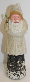Antique German Belsnickle in white coat w fern sprig - 9" tall