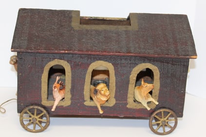 Wooden painted pull toy wagon feather tree stand