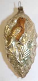 Antique glass Christmas ornament w bird motif - 4"