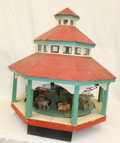 Great wooden painted carousel w celluloid animals