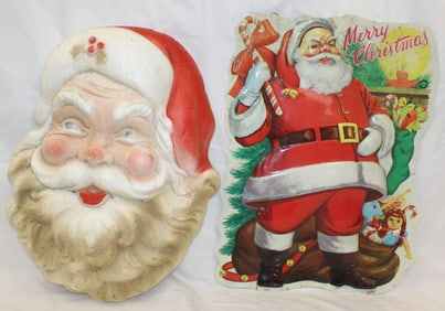 Lot of 2 vintage Santa wall decorations - 17 1/2"x13" & 18"x14"